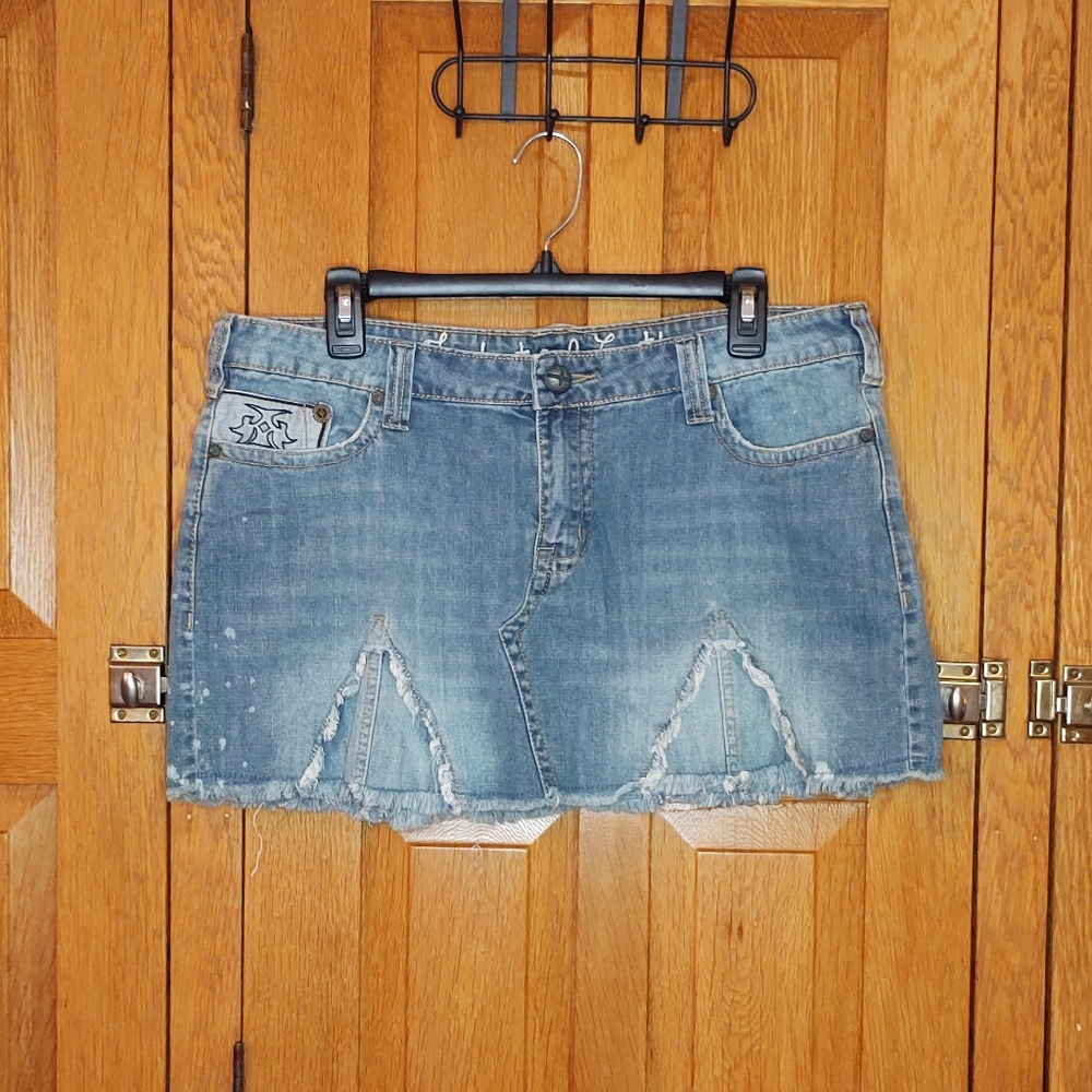 Y2K Industrial Cotton distressed denim mini skirt
